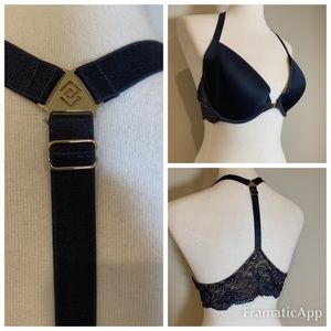Third Love navy lace halter back bra 38C